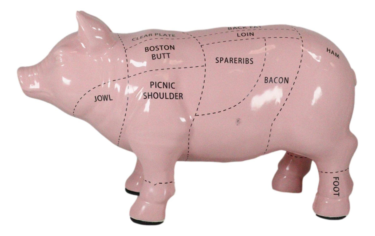 Large Ceramic Rustic Country Farmhouse Pink Pig Pork Butcher Chart Figurine