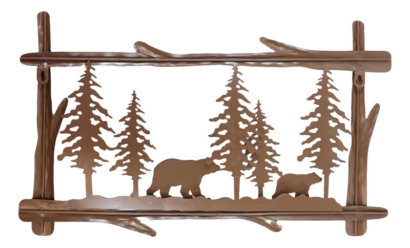 23"L Rustic Forest Black Bear And Cub By Pine Trees Metal Wall Art Sign Plaque