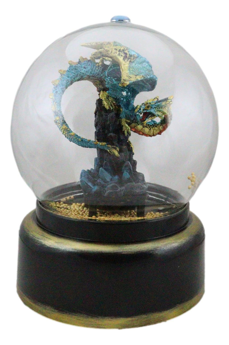 Aqua Blue Dragon On Rock Pillar Musical Air Powered Water Globe With LED Light