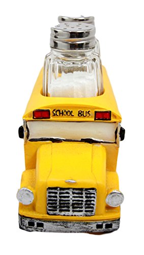 Ebros Yellow School Bus Decorative Glass Salt Pepper Shakers Holder Resin 6"L