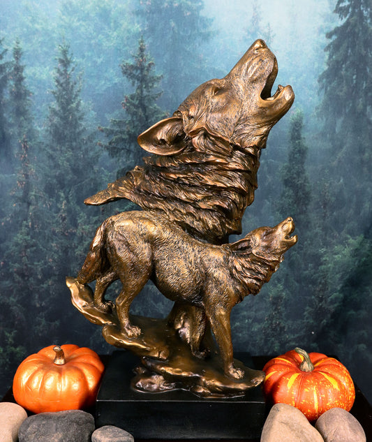 Ebros Large 15" Tall Howling Wolf Bust Statue On Museum Style Pedestal Base