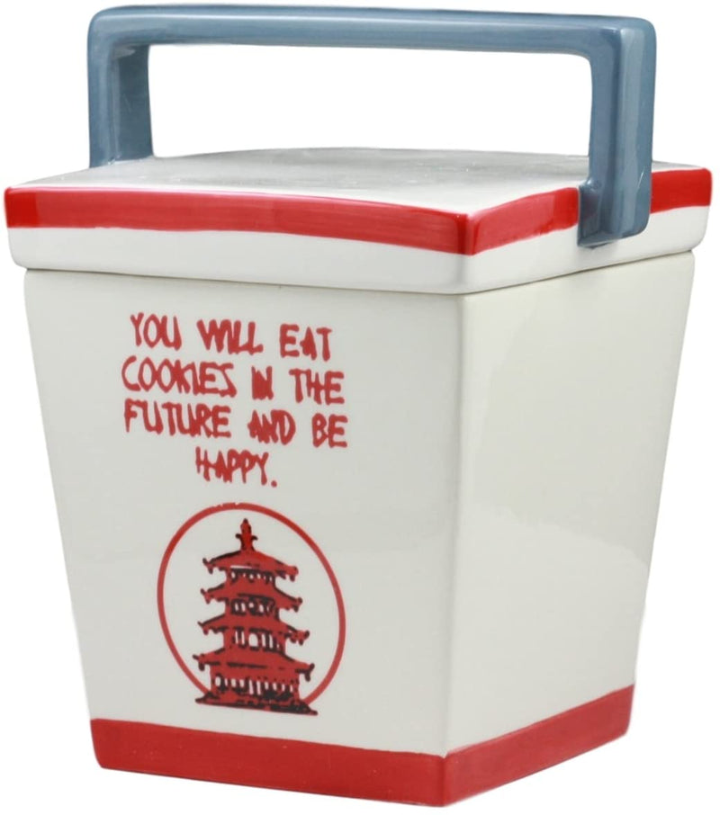 Ebros Ceramic Chinese Food Take Out Box Cookie Jar With Seal Tight Lid 8.5"Tall