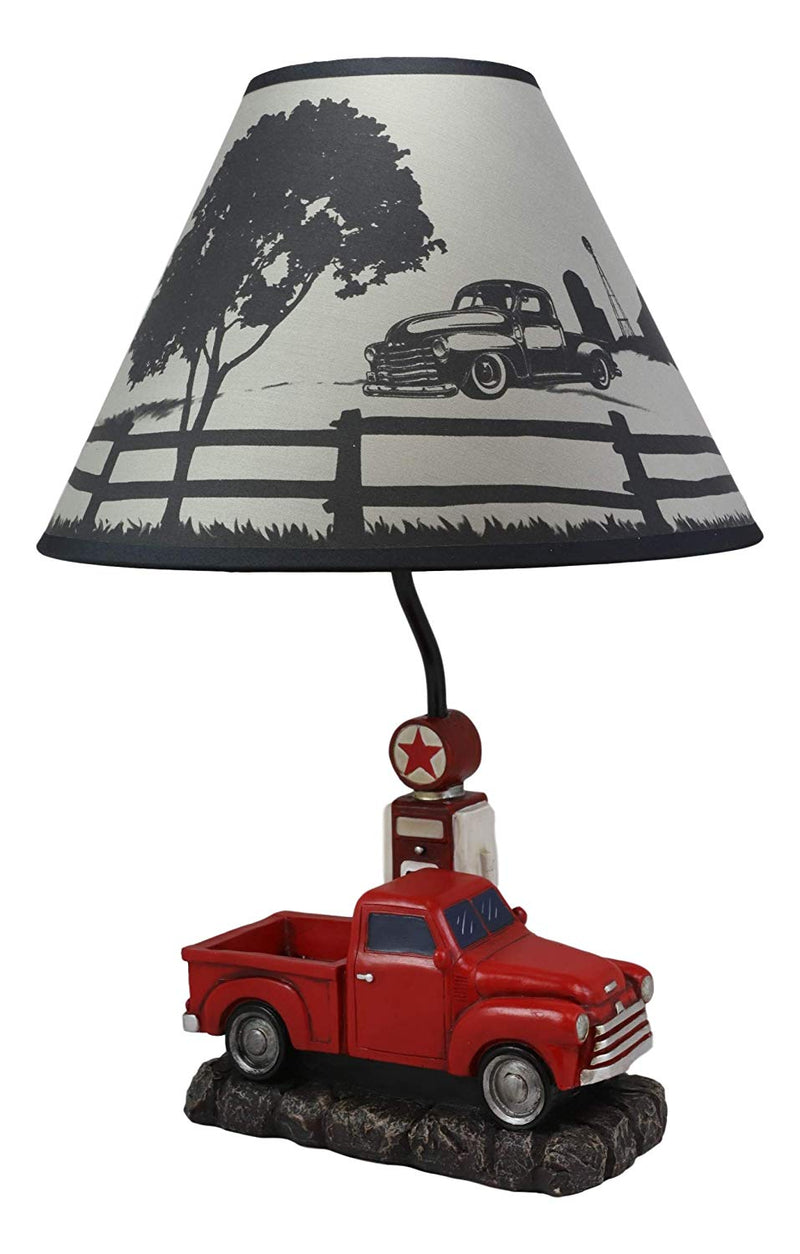 Ebros Classic Big Red Pickup Truck by Rural Gas Pump Desktop Table Lamp 18.75" H