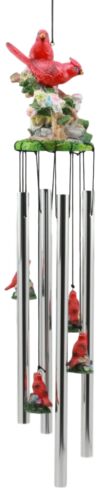 Ebros Red Crest Cardinal Birds Lovers Couple Wind Chime Patio Garden Decor 21" L