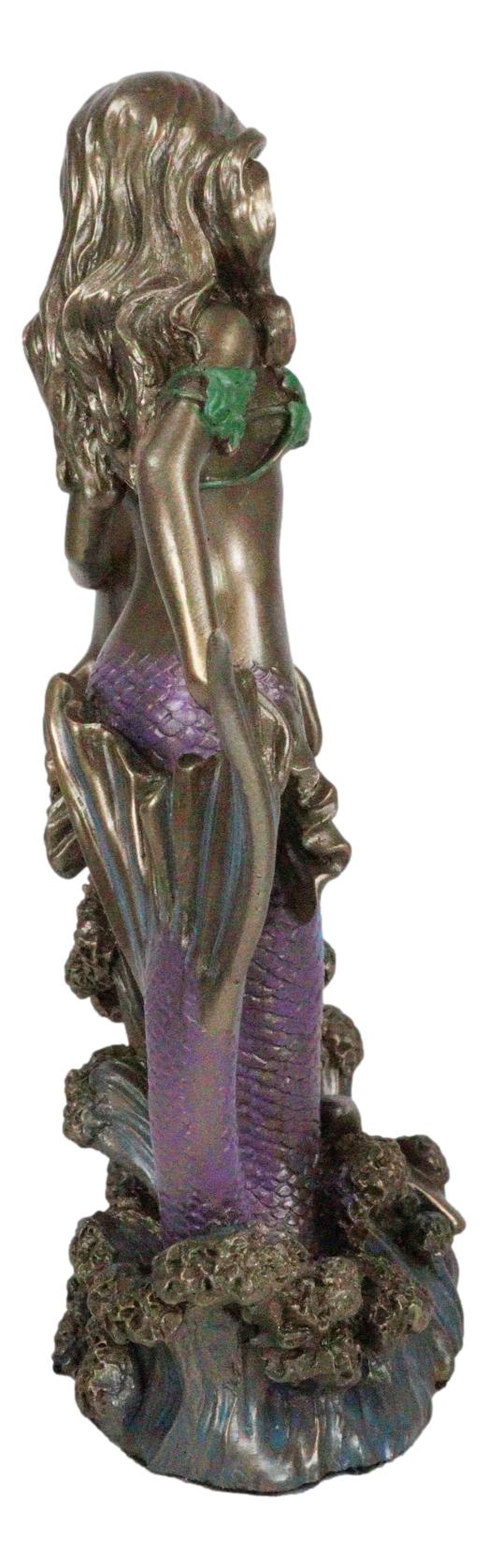 Art Nouveau Ocean Siren Mermaid With Bottlenose Dolphin Statue Nautical Decor