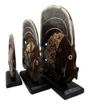 Balinese Wood Handicrafts Tribal Patterned Angel Fish Family Set of 3 Figurines