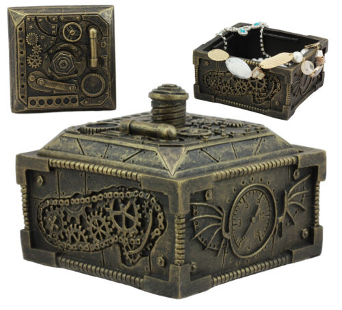 Ebros Steampunk Time Machine Mechanical Gears Design Lidded Jewelry Box Figurine