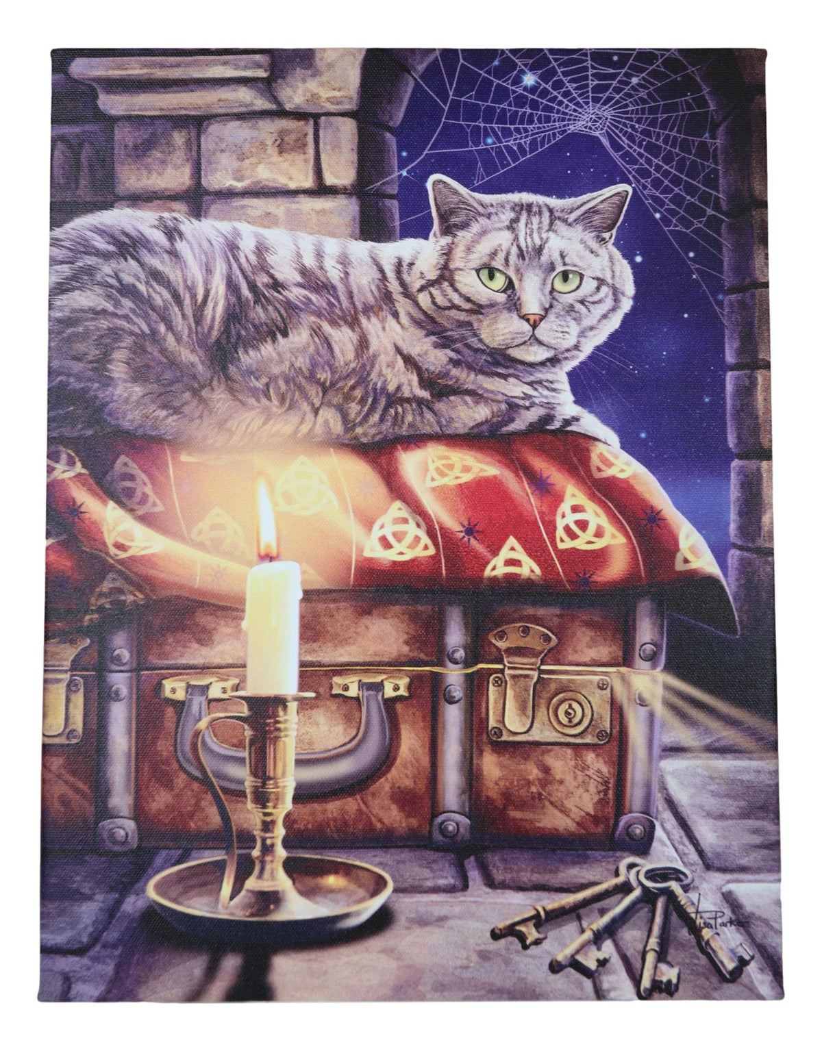 Wicca The Keeper of Secrets Cat by Candle And Keys Wood Framed Canvas Wall Decor
