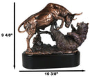 Wall Street Stock Market Charging Bull Trouncing Bear Statue With Pedestal Base