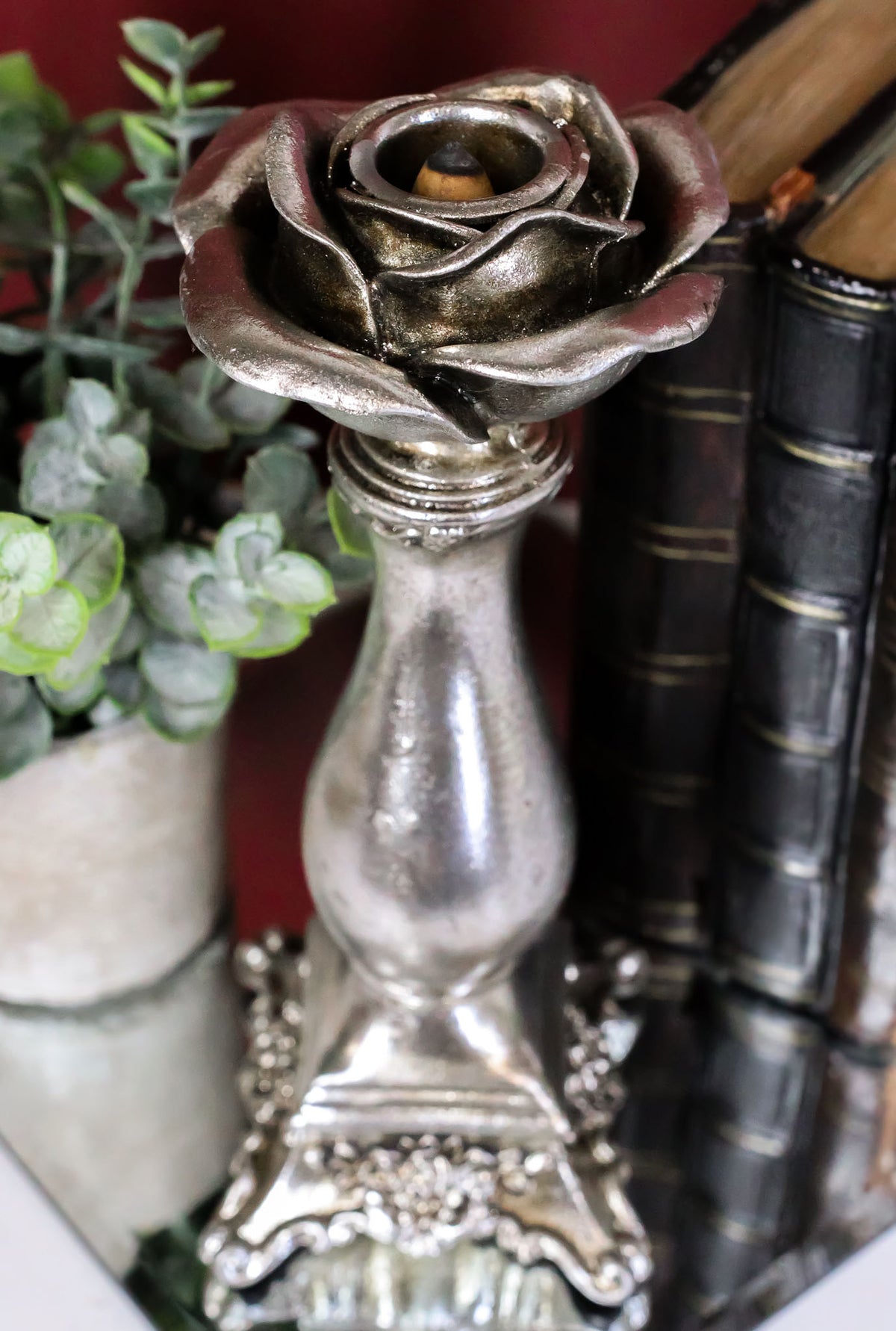 Antiqued Gothic Rococo Baroque Shades Of Alchemy Rose Decorative Candle Holder - Ebros Gift