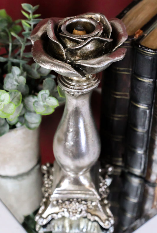 Antiqued Gothic Rococo Baroque Shades Of Alchemy Rose Decorative Candle Holder - Ebros Gift