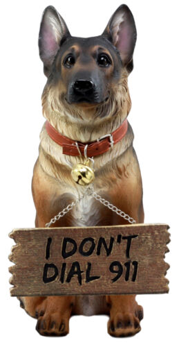 Faithful Collared German Shepherd Guard Dog Large Figurine Holding Sign Statue