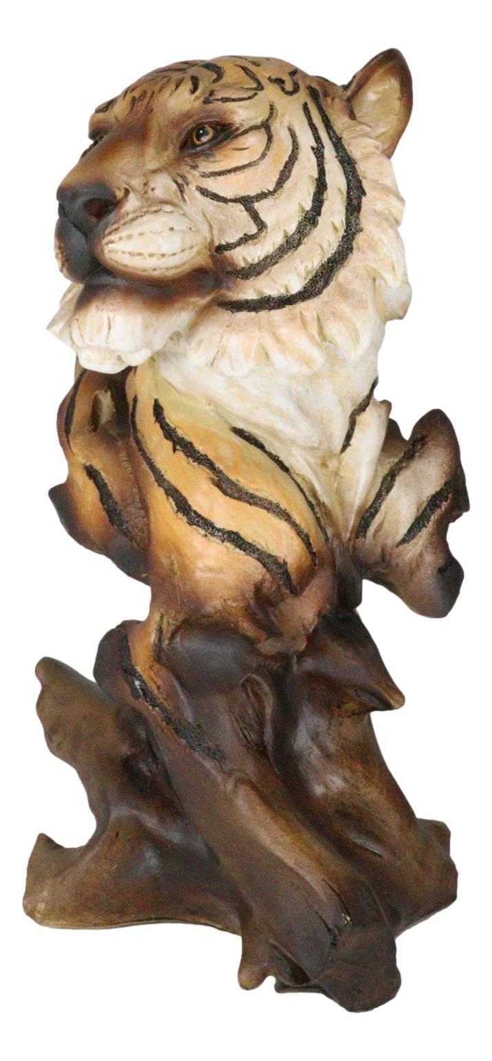 Faux Wood Large Exotic Jungle Wildlife Orange Bengal Tiger Bust Statue 11"Tall - Ebros Gift