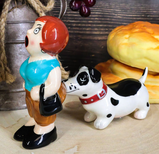 Ouch! Lady And The Tramp Dog Kissing Magnetic Ceramic Salt Pepper Shakers Set - Ebros Gift