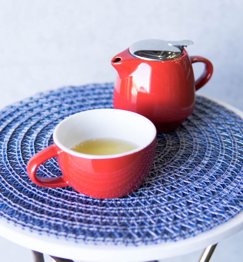 Glossy Red Contemporary Ceramic Stackable Teapot Set Single Tea Pot With Mug