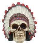 Indian Chieftain Skull Statue 5.75"L Mohawk Warrior Skull With Roach Headdress