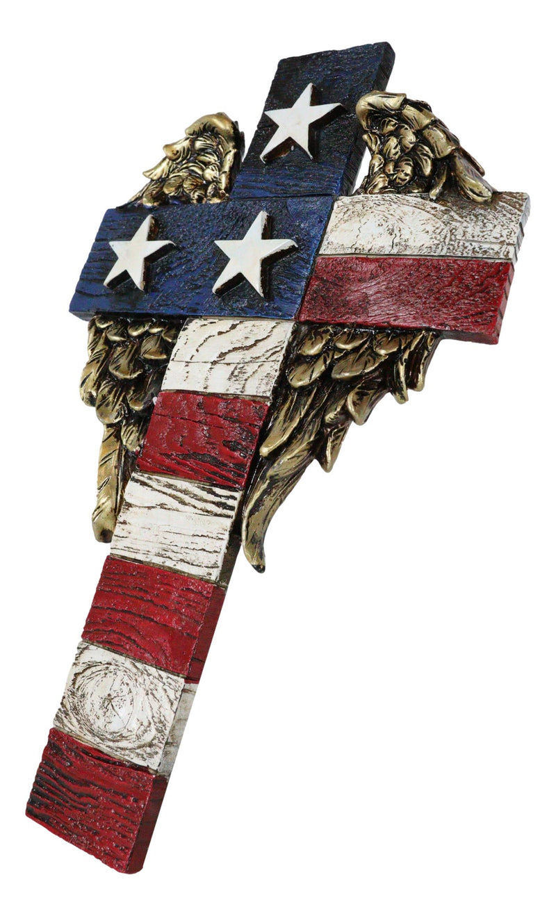Western Star Spangled Banner USA Flag With Angel Wings Patriotic Wall Cross