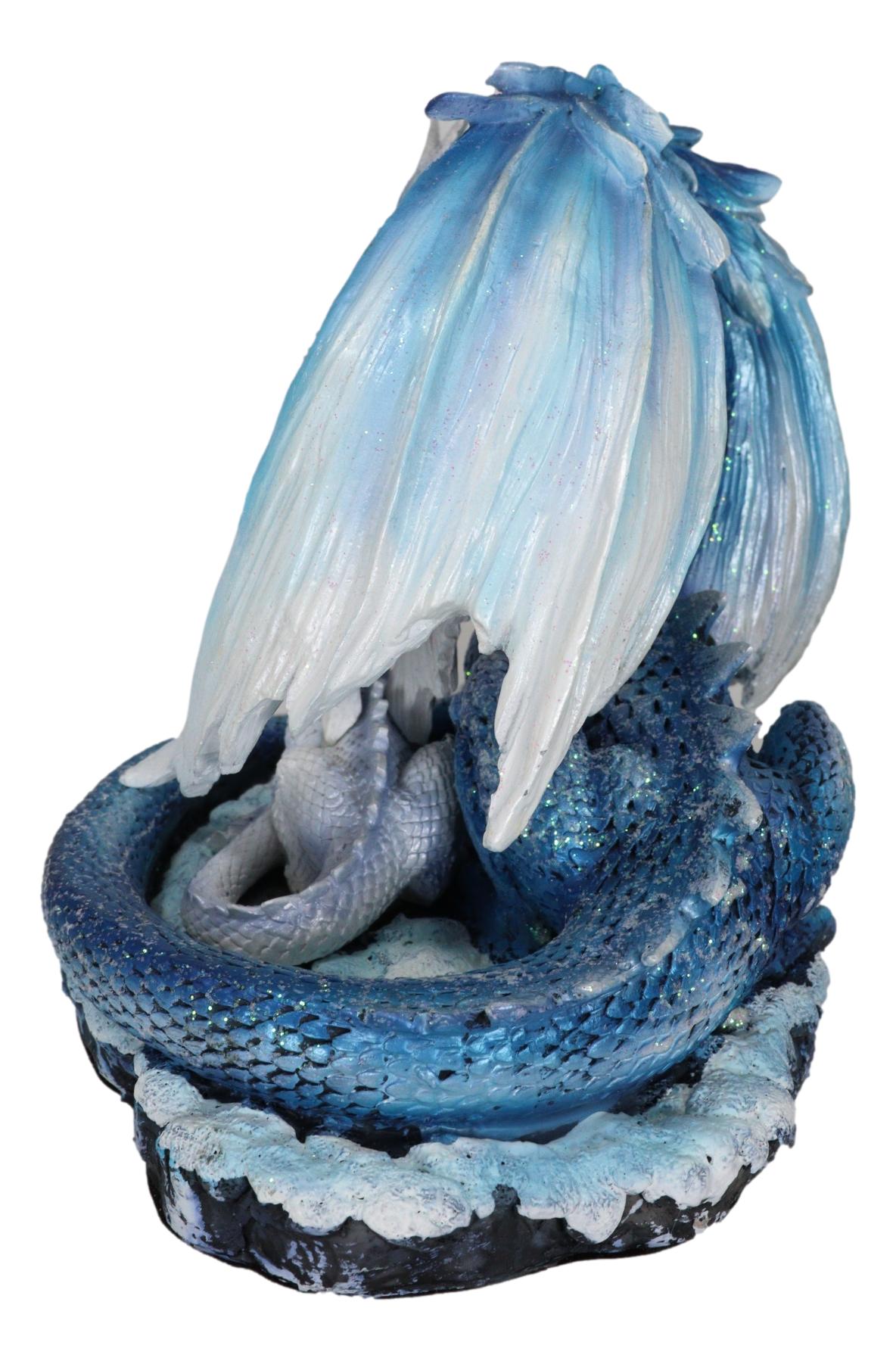 Ebros Nature's Nurture Mother Dragon Adoring White Baby Dragon Statue Home Decor Resin Fantasy Dragon Family Sculptural 6.75" Long - Ebros Gift