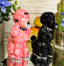 Black And Pink Chien Canne Poodles Salt And Pepper Shakers Ceramic Figurine Set