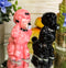 Black And Pink Chien Canne Poodles Salt And Pepper Shakers Ceramic Figurine Set