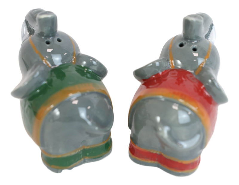 Ceramic Circus Carnival Elephants Trunks Up Salt Pepper Shakers Figurine Set
