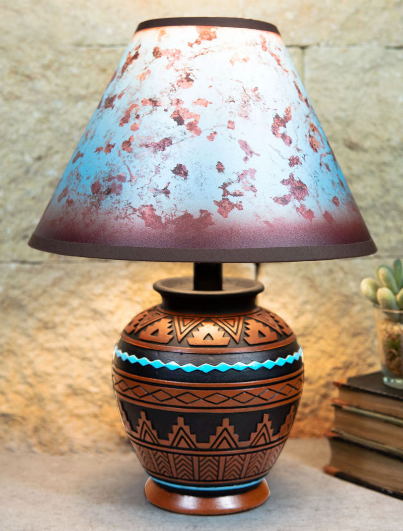 Indian Tribal Southwest Navajo Vector Brown Petite Vase Table Lamp With Shade