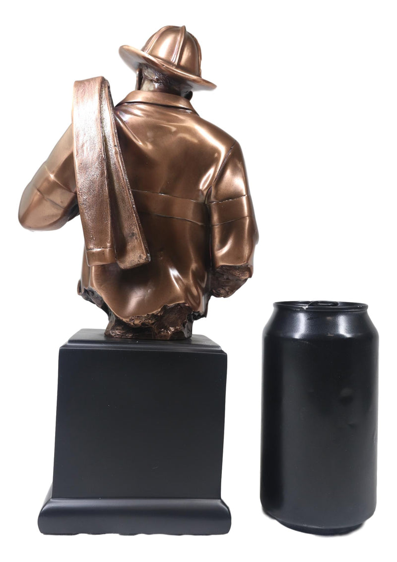 Fireman Carrying Fire Fighter Hose Reel Portrait Bust On Trophy Base Statue