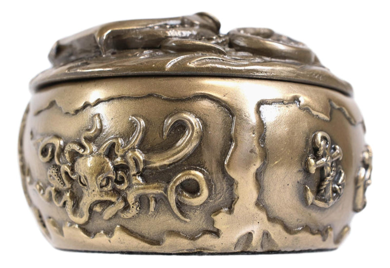 Nautical Kraken Octopus With Ship Anchor Decorative Jewelry Box Figurine 4"Diam