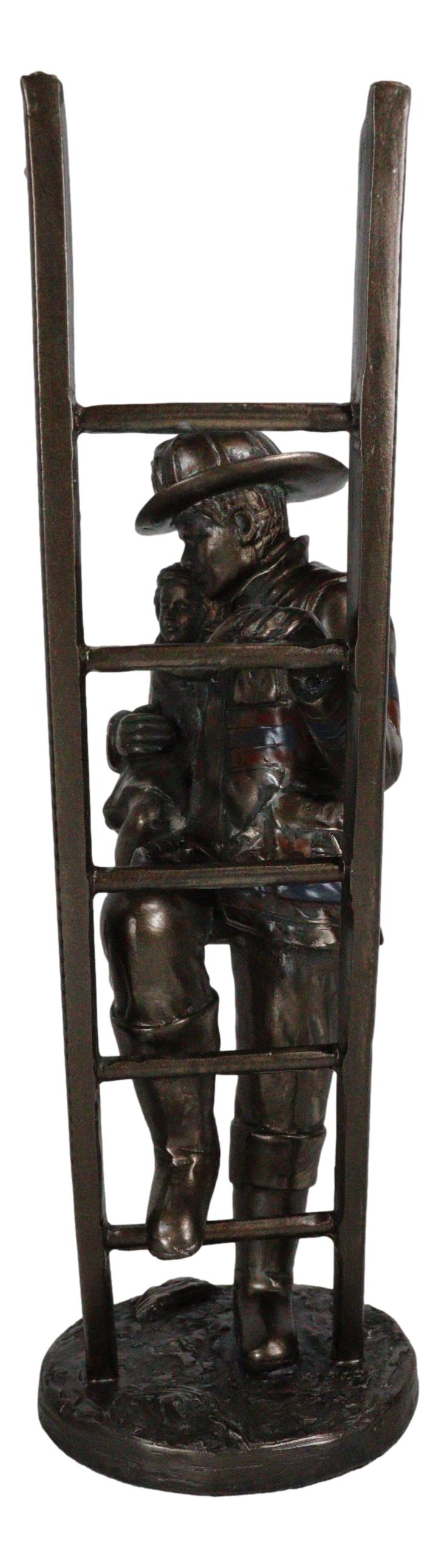 Brave Fireman Fire Fighter Hero Saving Child Descending From Ladder Figurine