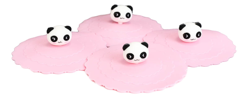 Set Of 4 Pink Giant Panda Reusable Silicone Coffee Tea Cup Cover Lids Air Tight