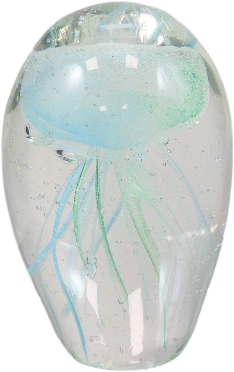 Ebros Gift Nautical Teal Blue and Green Hand Blown Glass Art Glow in The Dark Jellyfish Figurine Coastal Ocean Under The Sea Paperweight Office Desktop Table Decor Accent