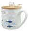 Happy Days Kitty Cat With Fishes Ceramic Coffee Tea Mug Cup With Spoon And Lid