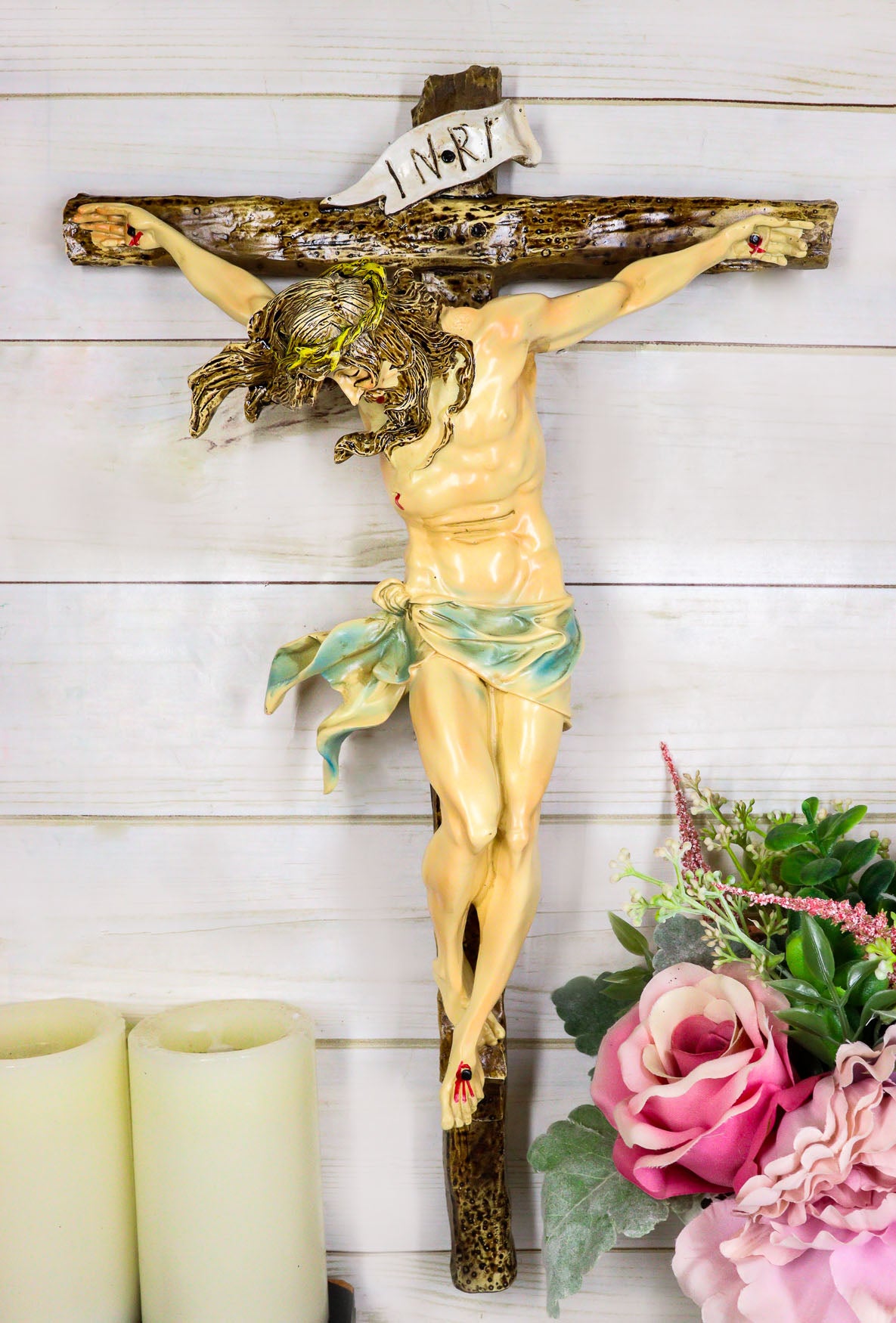 Ebros Large Jesus Christ at Calvary Crucifix INRI Wall Cross Hanging Plaque 20"H - Ebros Gift