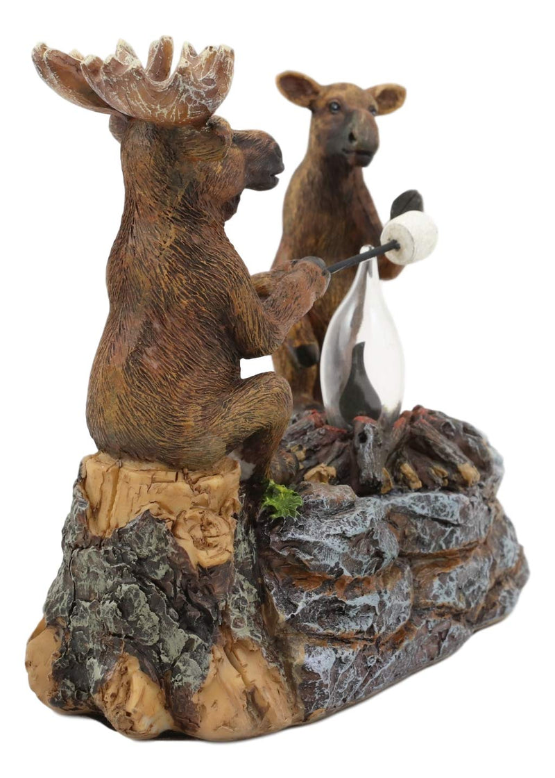 Ebros Rustic Elk Moose Father & Son Making Smores On Twig By Bonfire Night Light