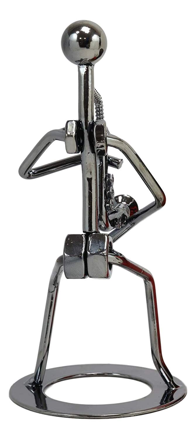 Ebros Gift Decorative Musician Metal Art Music Instrument Player 3D Figurine Hand Sculpted Electroplated Recycled Steel Home and Office Desk Table Decor Statue (Saxophone Player)