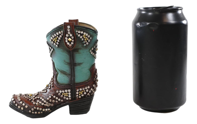 Western Cowboy Cowgirl Silver Beads Turquoise Boot Make Up Tools Or Pen Holder