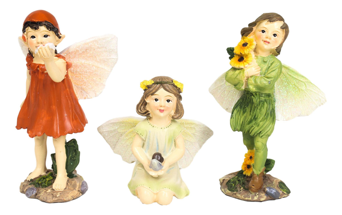 Colorful Gardening Sunflower Girl Fairies Set of 3 Fairy Garden Mini Figurines - Ebros Gift