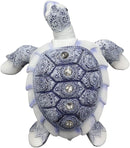 Ebros Ming Style Terracotta Blue and White Feng Shui Celestial Sea Turtle Statue with Crystals 7.5" Wide