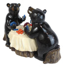 Western Rustic Black Bear Couple Enjoying Romantic Dinner In The Woods Figurine