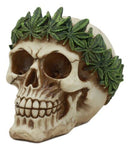 Pot Head Skull Statue 6"Long Gothic Skull With Weed Leaf Laurel Resin Figurine