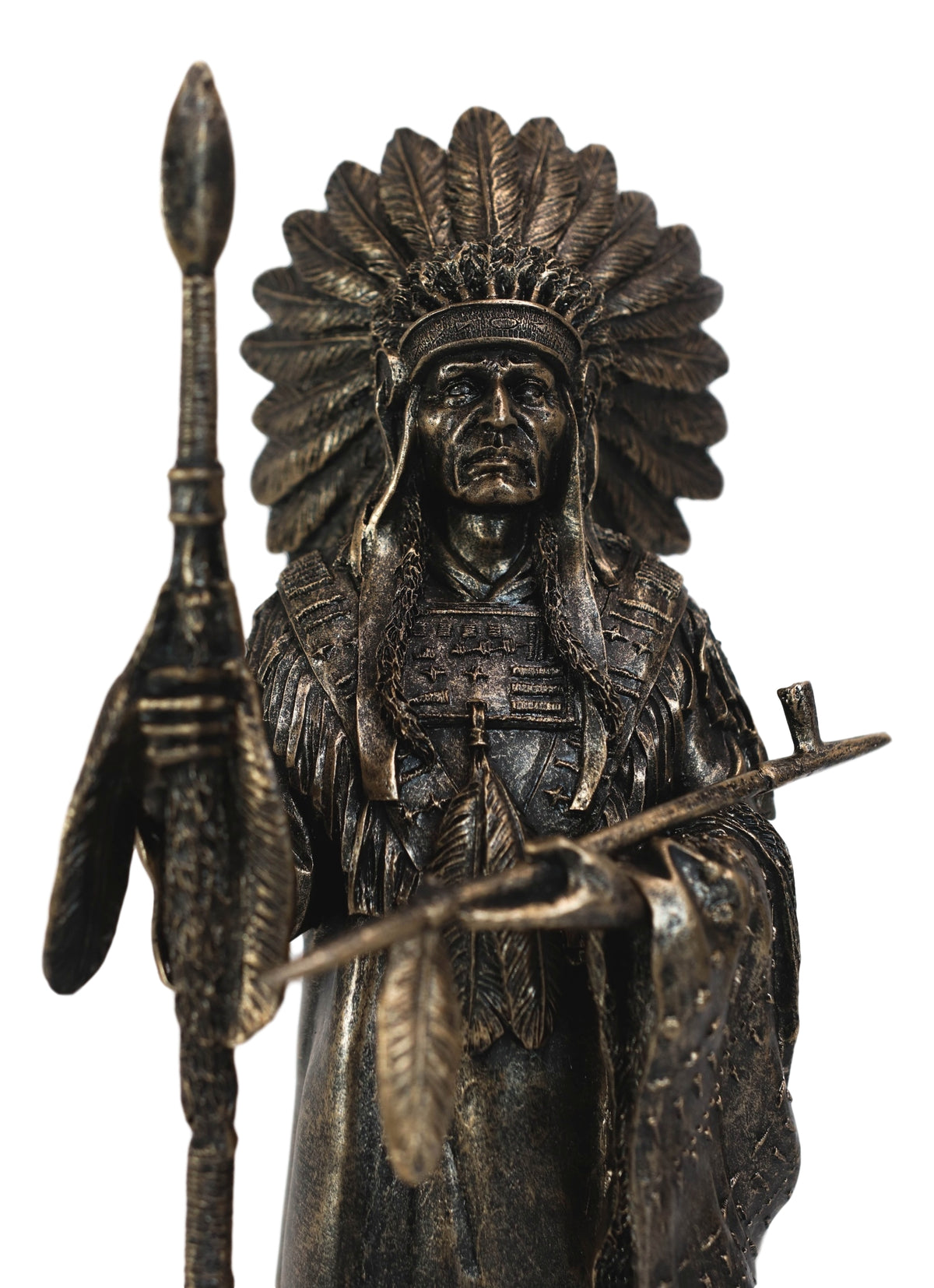 Native American Indian Chief With Eagle Roach Spear And Chalumet Pipe Statue - Ebros Gift