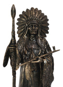 Native American Indian Chief With Eagle Roach Spear And Chalumet Pipe Statue