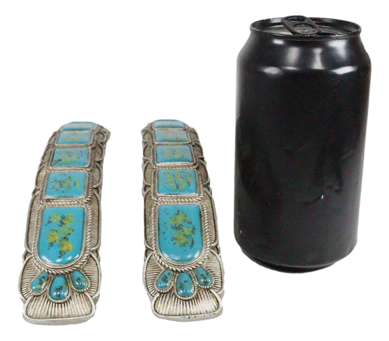 Set Of 2 Rustic Western Silver Turquoise Boho Drawer Cabinet Door Bar Pulls