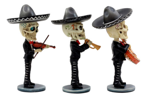 Day Of The Dead Skeleton Wedding Mariachi Band Musicians Bobblehead Figurine Set