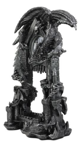 Large Gothic Smaug Dragon Overlord Guarding Castle Pendulum Table Clock Statue