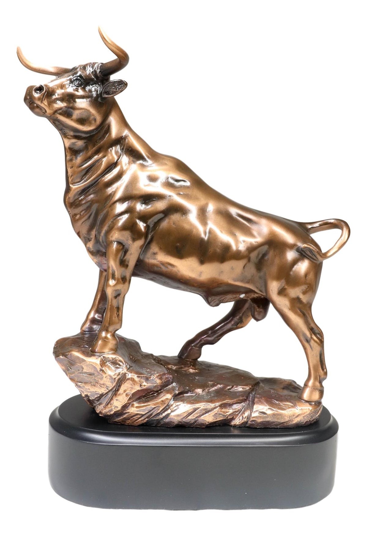 Western Wild Cattle Bull On Pride Rock Electroplated Resin Statue With Base - Ebros Gift