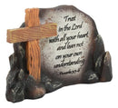 Ebros Inspirational Stony Hill Old Rugged Cross Figurine 7" L with Bible Verse Proverbs 3"Trust in The Lord with All Your Heart Religious Scriptural Decor for Desktop Shelves Study