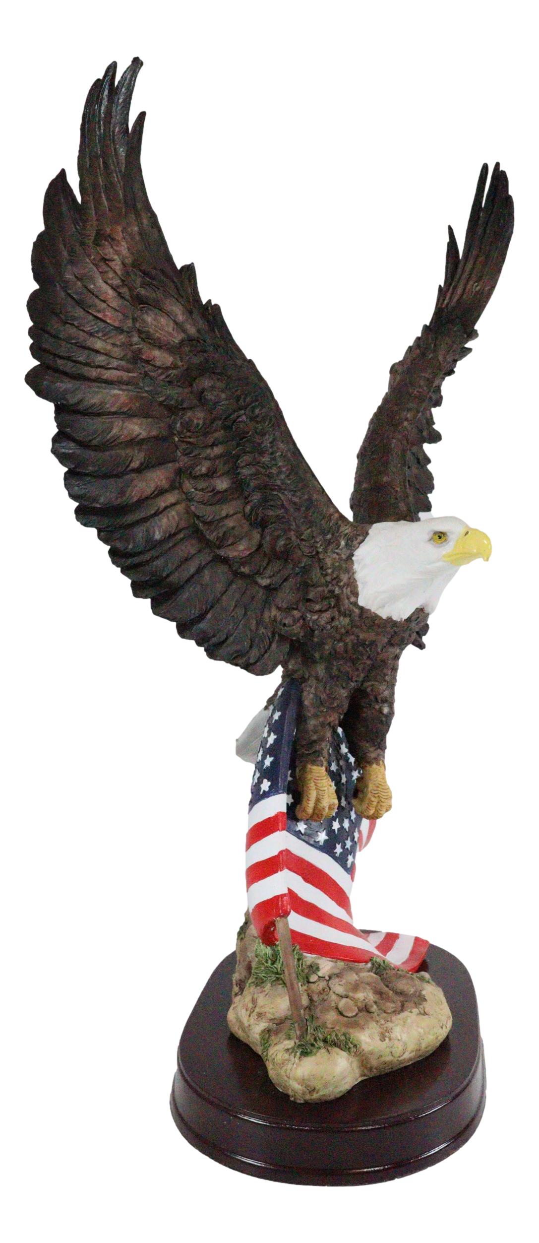 Ebros Gift 18" Tall Large Patriotic Bald Eagle Clutching On American Flag Decorative Figurine - Ebros Gift