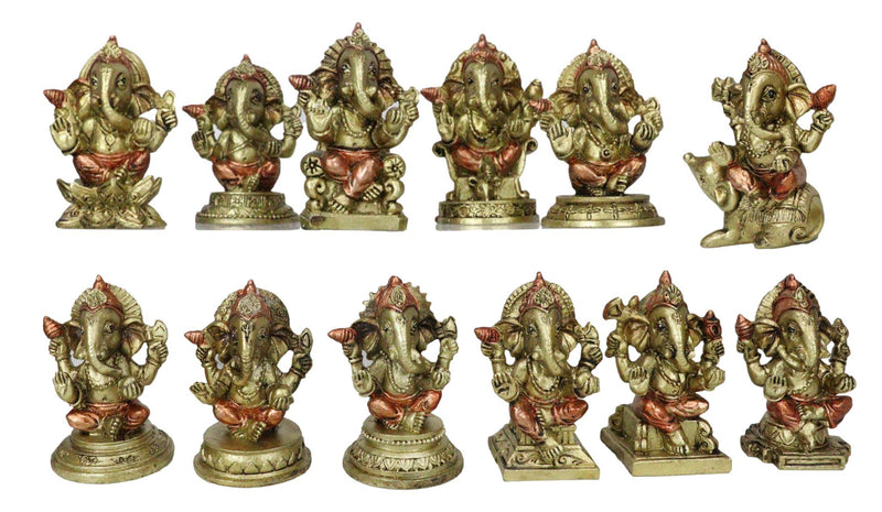 Set of 12 Hindu Elephant God Ganapati Ganesha In Baby Form Miniature Figurines