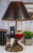 Country Western Wild West Cow Skull With Texas Lone Star State Flag Table Lamp